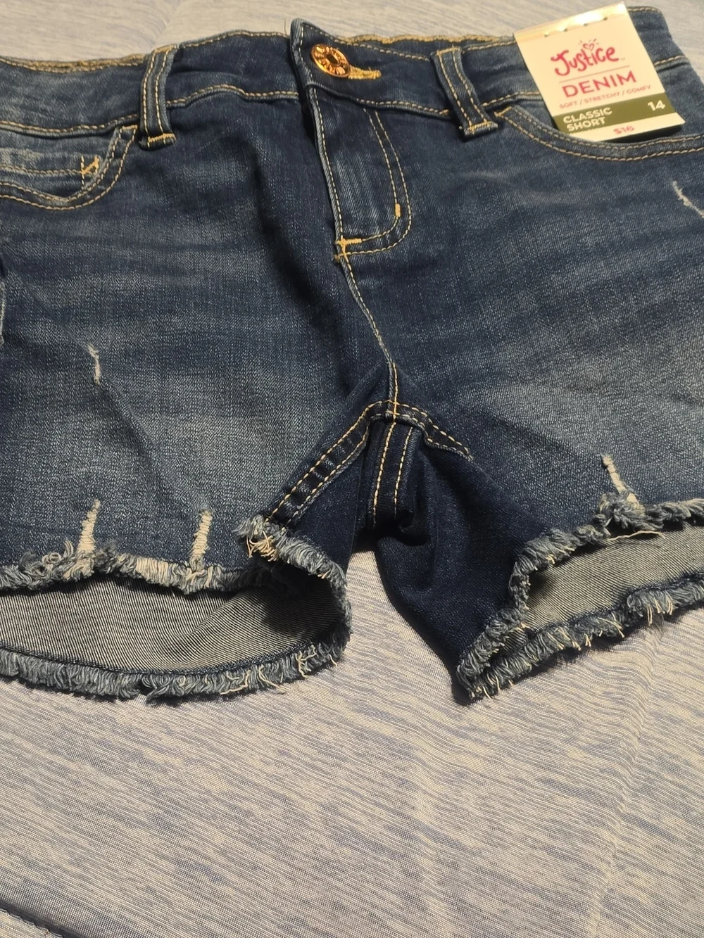 Justice Denim Classic Frayed Hem Denim Shorts - Blue
